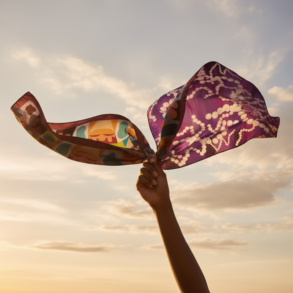 Cosquelle and Lady Lady scarves floating in the wind
