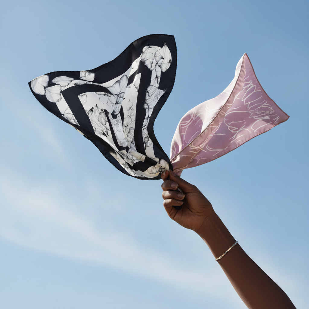 Flora and Poui scarves with Black hand