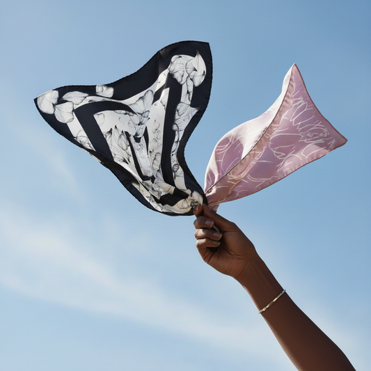 Flora and Poui scarves with Black hand